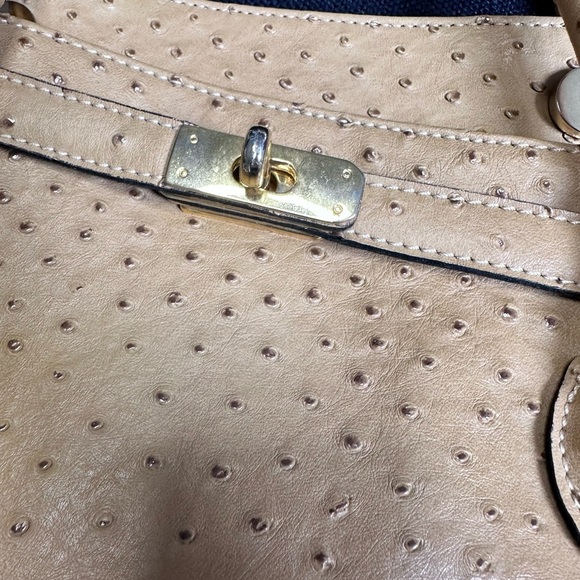 Gilli Tan Hobo Bag Purse ostrich Leather Gold Metal Carry On, Doctor, Commuter - Picture 13 of 15